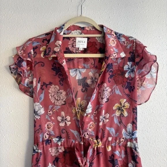 MISA Los Angeles Violette Pink Midi Floral Ruffle Dress - Size XS